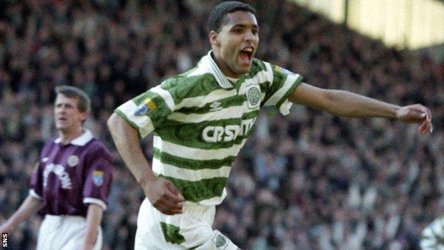 Pierre van Hooijdonk playing for Celtic in the 1990s