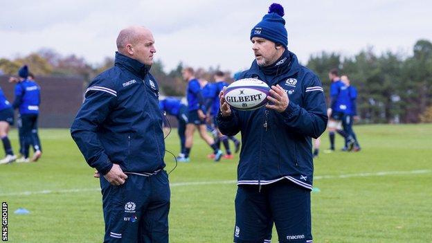 Scotland head coach Gregor Townsend with current forwards coach Dan McFarland (left)