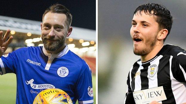 Queen of the South's Stephen Dobbie and St Mirren's Lewis Morgan