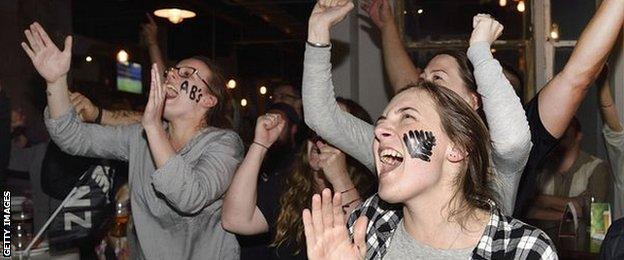 New Zealand fans celebrate winning the World Cup