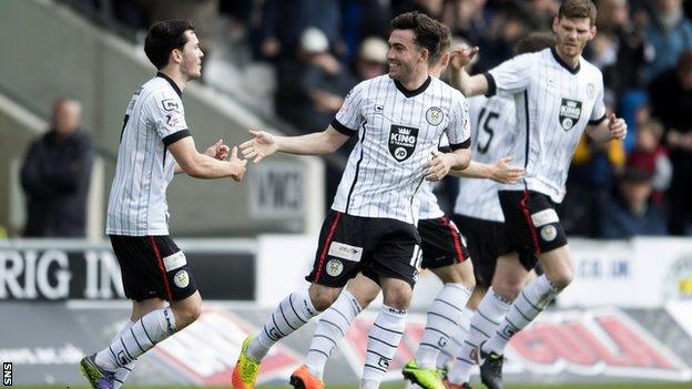 Stevie Mallan celebrates scoring for St Mirren