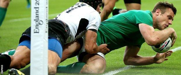 Tommy Bowe grabbed his chance by scoring two of Ireland's six tries against Romania