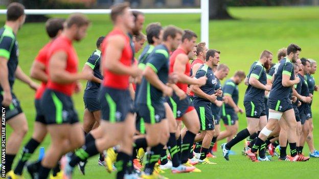 Wales squad train at their base near Cardiff