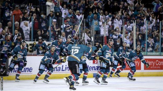 JJ Piccinich celebrates the Belfast Giants' victory