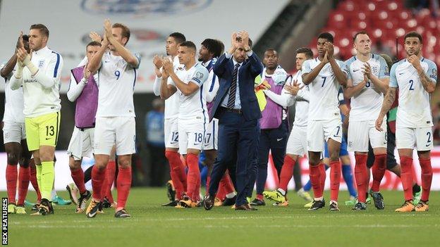 England's players applaud the crowd at Wembley