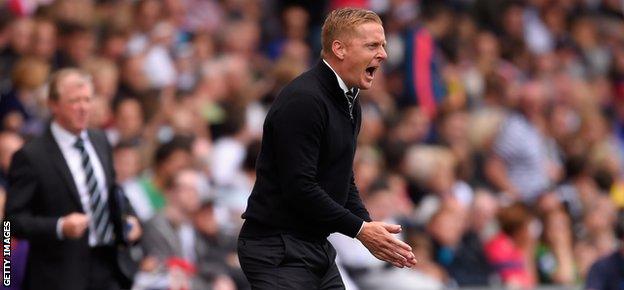 Garry Monk urges Swansea on during the 2-0 win over Newcastle last weekend