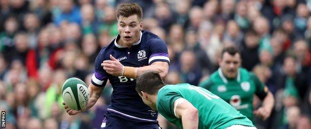 Scotland's Huw Jones wasted a gilt-edged scoring chance against Ireland