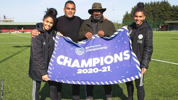 The Morgan family celebrating Leicester's promotion to the WSL