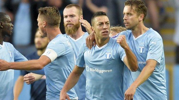 Malmo celebrate their comeback against Salzburg