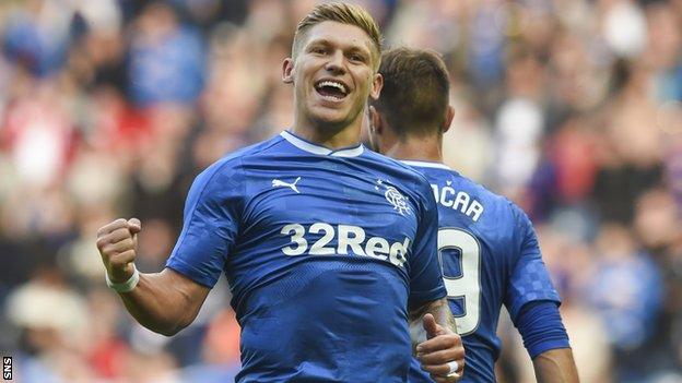 Martyn Waghorn celebrates one of his two goals