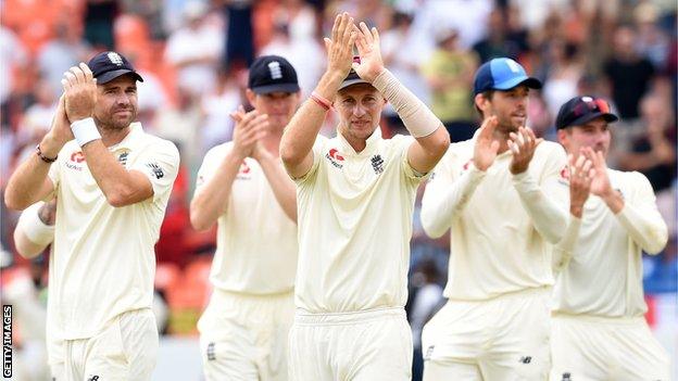 England captain Joe Root and his team-mates celebrate victory