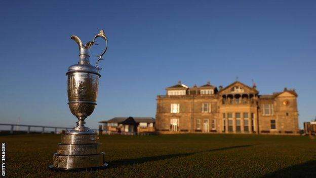 The Claret Jug in front of the R&A Clubhouse at St Andrews