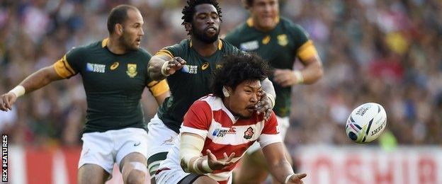 Japan in action against South Africa at the 2015 World Cup