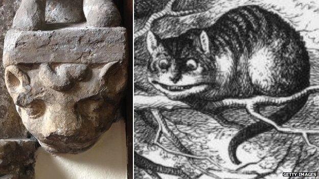 The stone carving in Croft and Tenniel's Cheshire Cat