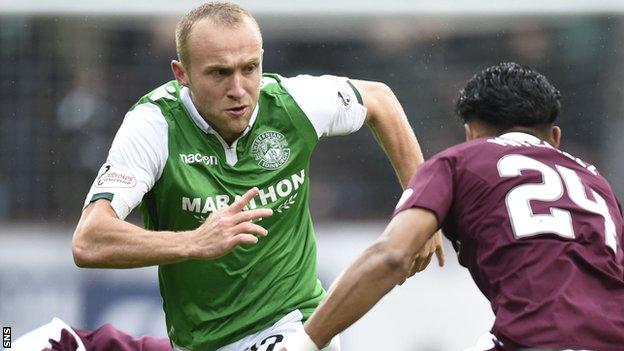 Dylan McGeouch in action for Hibernian against Heart of Midlothian