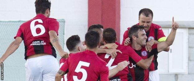 Lincoln Red Imps celebrate Lee Casciaro's goal