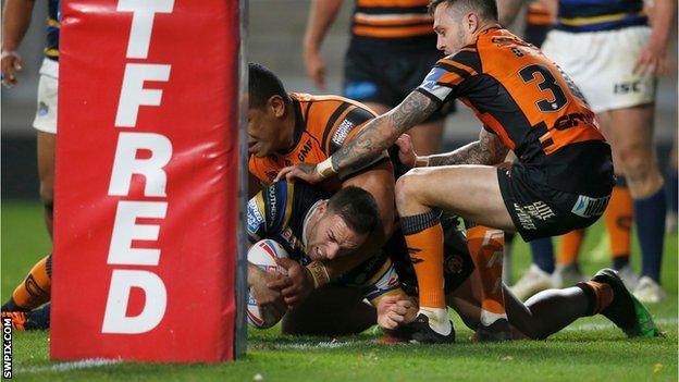 Leeds' Luke Gale scores against Castleford