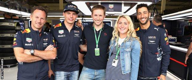 Laura Trott and Jason Kenny in the Red Bull garage