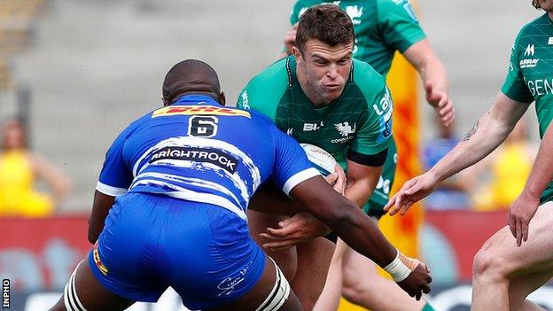 Connacht's Tom Farrell comes up against Junior Pokomela