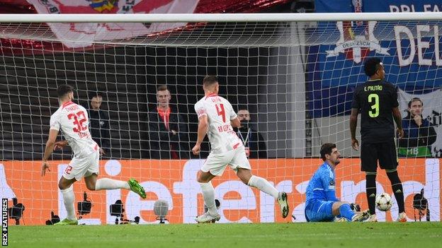 RB Leipzig's Josko Gvardiol celebrates scoring their first goal against Real Madrid in the Champions League