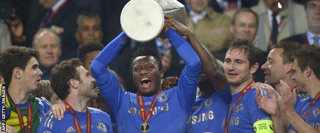 Jon Mikel Obi lifts the Europa League trophy in 2013