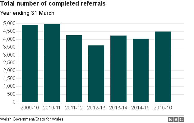 Chart showing the number of completed adult protection referrals