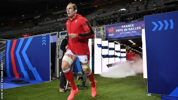 Wales captain Alun Wyn Jones runs out in Paris for his world record equalling 148th international