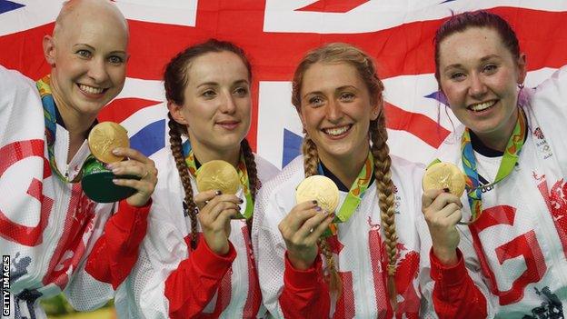 Great Britain's women's team pursuit medallists