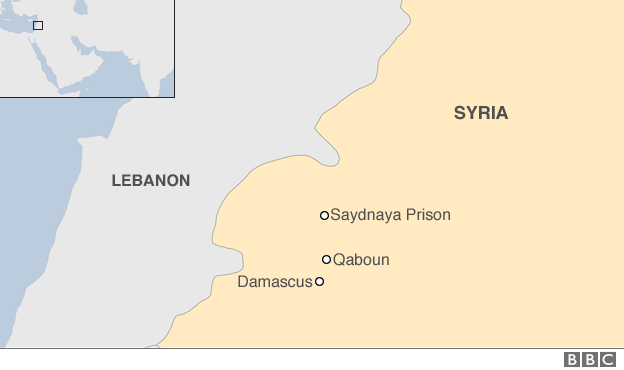 Map of Syria showing location of Saydnaya prison