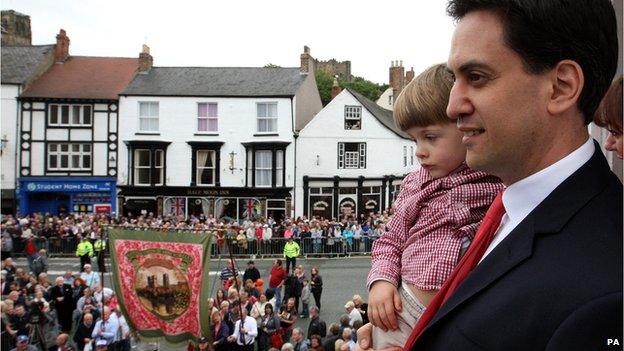 Ed Miliband with his son at the 2012 Durham Miners' Gala