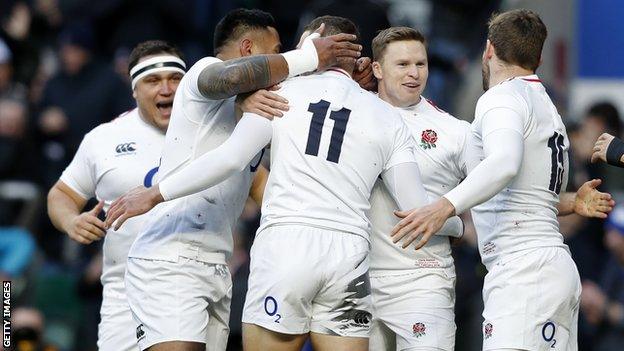 England celebrate try