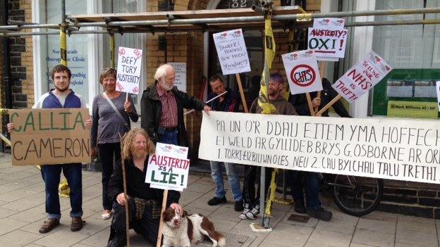 People protesting in Aberystwyth