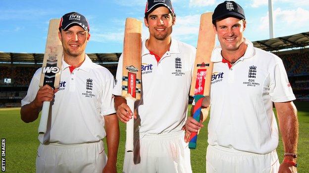 Jonathan Trott, Alastair Cook and Andrew Strauss