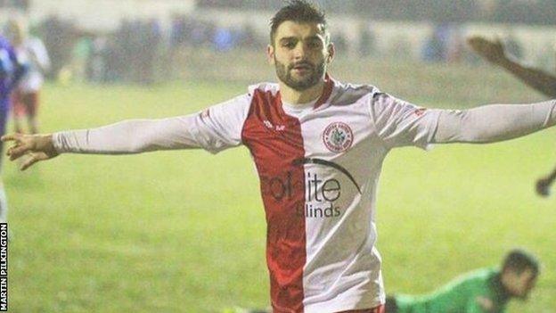 Martin Pilkington in action for Ashton United before his ban