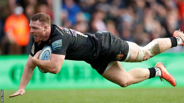 Sam Simmonds scores Exeter's eighth try