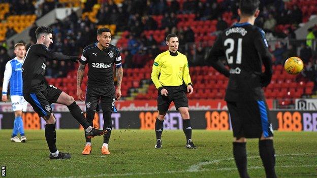 Rangers midfielder Sean Goss scores against St Johnstone