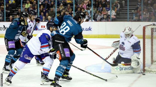 Darik Angeli sends in a shot against the Stars in Saturday night's encounter