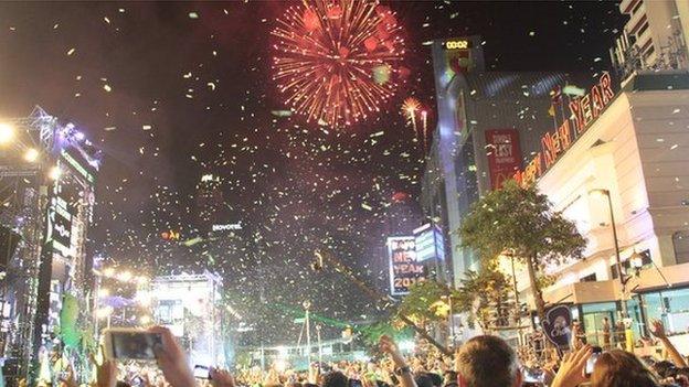 Fireworks and celebrations in Bangkok, Thailand