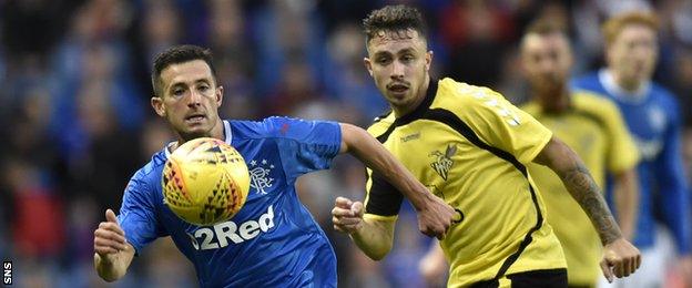 Jason Holt playing for Rangers against Progres Niederkorn