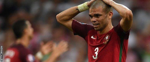 Pepe shows his frustration during a Portugal game