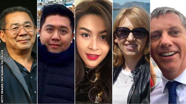 Vichai Srivaddhanaprabha, Kaveporn Punpare, Nusara Suknamai, Izabela Roza Lechowicz and Eric Swaffer were killed in the crash