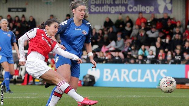 Arsenal were 2-0 winners over second-tier Lewes in the Women's FA Cup fifth round in February