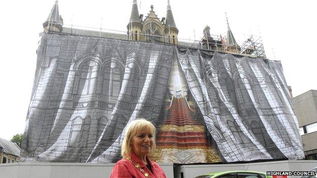 Inverness Provost Helen Carmichael and wrapped up Inverness Town House