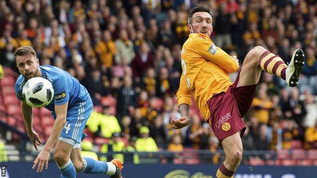 Motherwell striker Ryan Bowman scores against Aberdeen