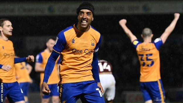 James Perch celebrates Mansfield Town League Two play-off semi-final win