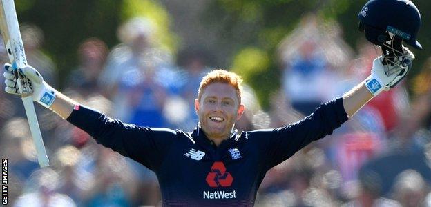 Jonny Bairstow celebrates a hundred in Christchurch in 2018