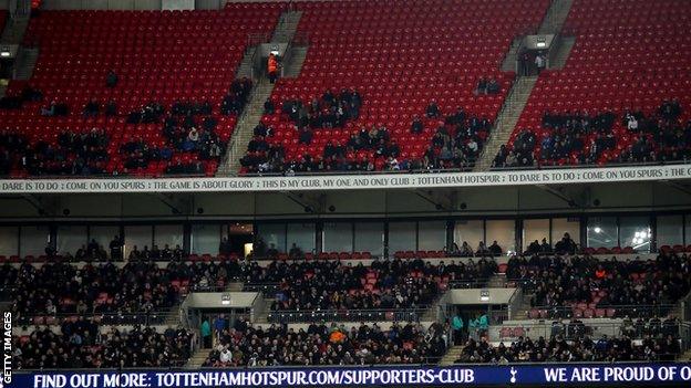 Empty seats in the upper tier of Wembley Stadium during Spurs' match against Man City