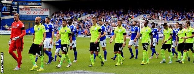 Brighton & Hove Albion and Ipswich Town emerge onto the pitch