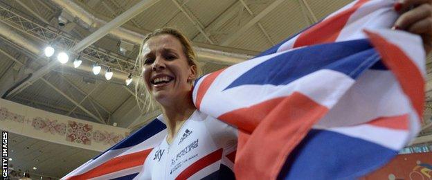 Becky James waves the British flag