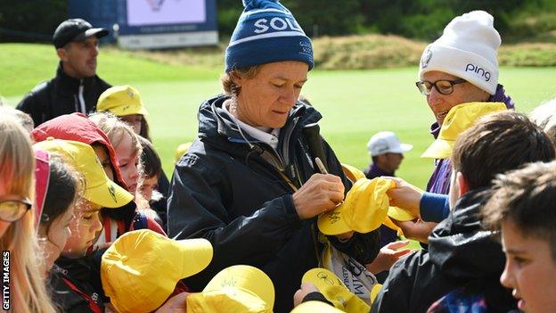 Europe captain Catriona Matthew signs autographs at Gleneagles